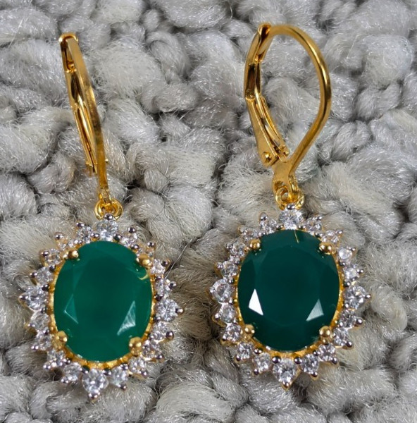 D'Joy Gold over Sterling Silver 10mm x 8mm Green Onyx Dangle Earrings 4.8g 30mm