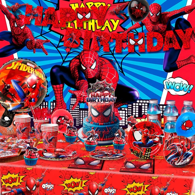 115 Piezas Spiderman Fiesta Decoración Marvel Cumpleaños Suministros Globos Vajilla Foto 3 de 4
