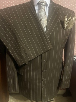 Soho 2 Pc Classic 2 Pc Brown Pinstriped 48 Jacket, 42 X30 Pants
