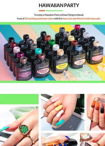 Lagunamoon 25pcs Gel Nail Polish Set Variety Rainbow Colours No Wipe Top Coat - Picture 8 of 14