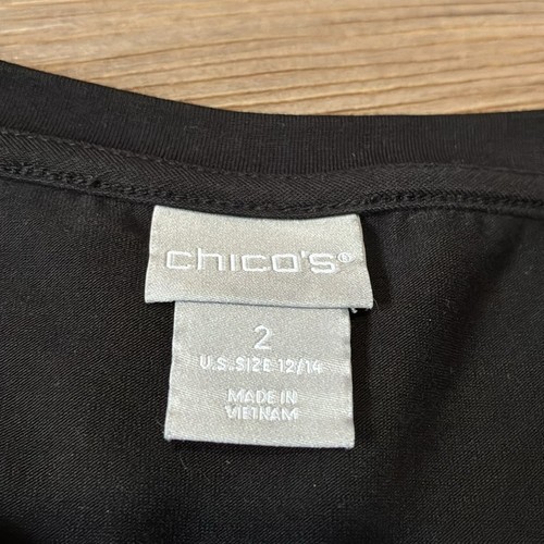 Chico’s Puff sleeved dress Knee length Stretchy Size 12/14 (Chico’s 2) Black - Picture 7 of 9