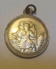 Vintage St Christopher Silver Plate  Medal  Protect Us Saint, 2 cm Diameter. 