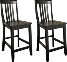 School House Wood Slat Back Counter Height Bar Stools Set of 2, Black, 24-Inch