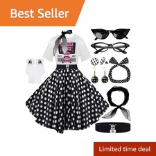 VillbeCoser 1950s Poodle Skirt Outfit Large Sockhop-dot