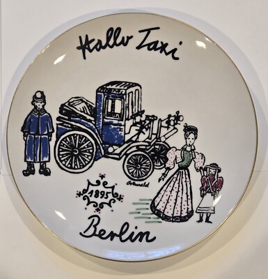 SHIPS FREE Berlin KPM Porcelain Souvenir Plate  8 Inch ''1885 Hallo Taxi'' 