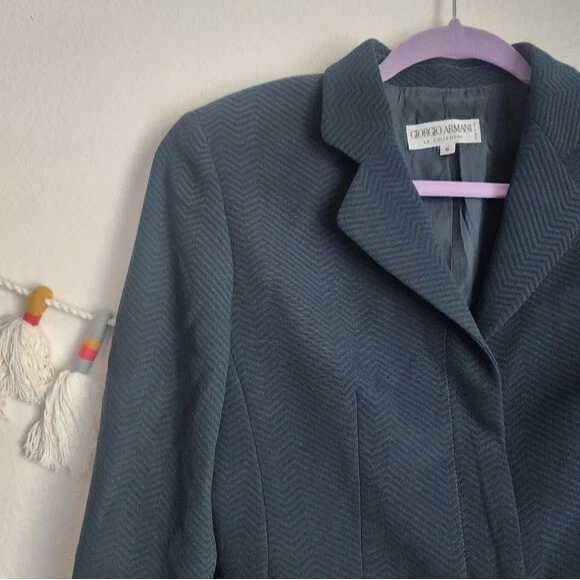 Giorgio Armani Herringbone Green Wool 3 Button Down Blazer Contemporary Designer - Image 4 of 4