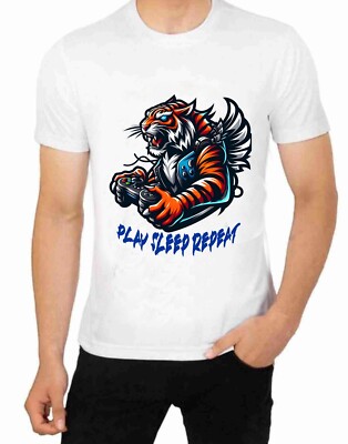 Gaming Gamer T shirt Jungle Tiger Character Art Nerd Play Computer Games