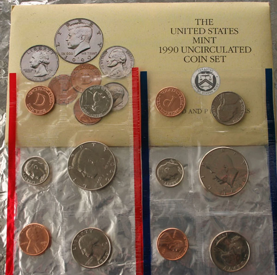 1990 thru 1998 Annual US Mint Uncirculated P and D Lot of 9 Sets with 91 Coins - Image 2 of 4