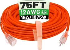 POWGRN 75 ft 12/3 Outdoor Extension Cord Waterproof Heavy Duty