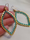 Aqua Beaded Goldtone Wire Wrap Boho Drop Dangle Earrings Handmade Turquoise  — photo 1