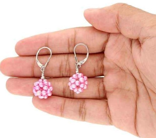 925 Sterling Silver Freshwater Pearl Cluster Leverback Earrings 1.4" - 第 2/36 張圖片