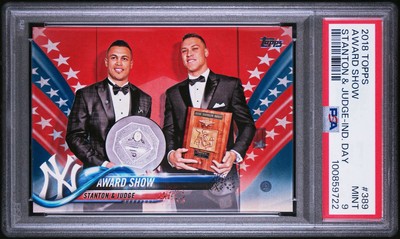2018 Topps Award Show Aaron Judge Giancarlo Stanton Independence Day /76 PSA 9