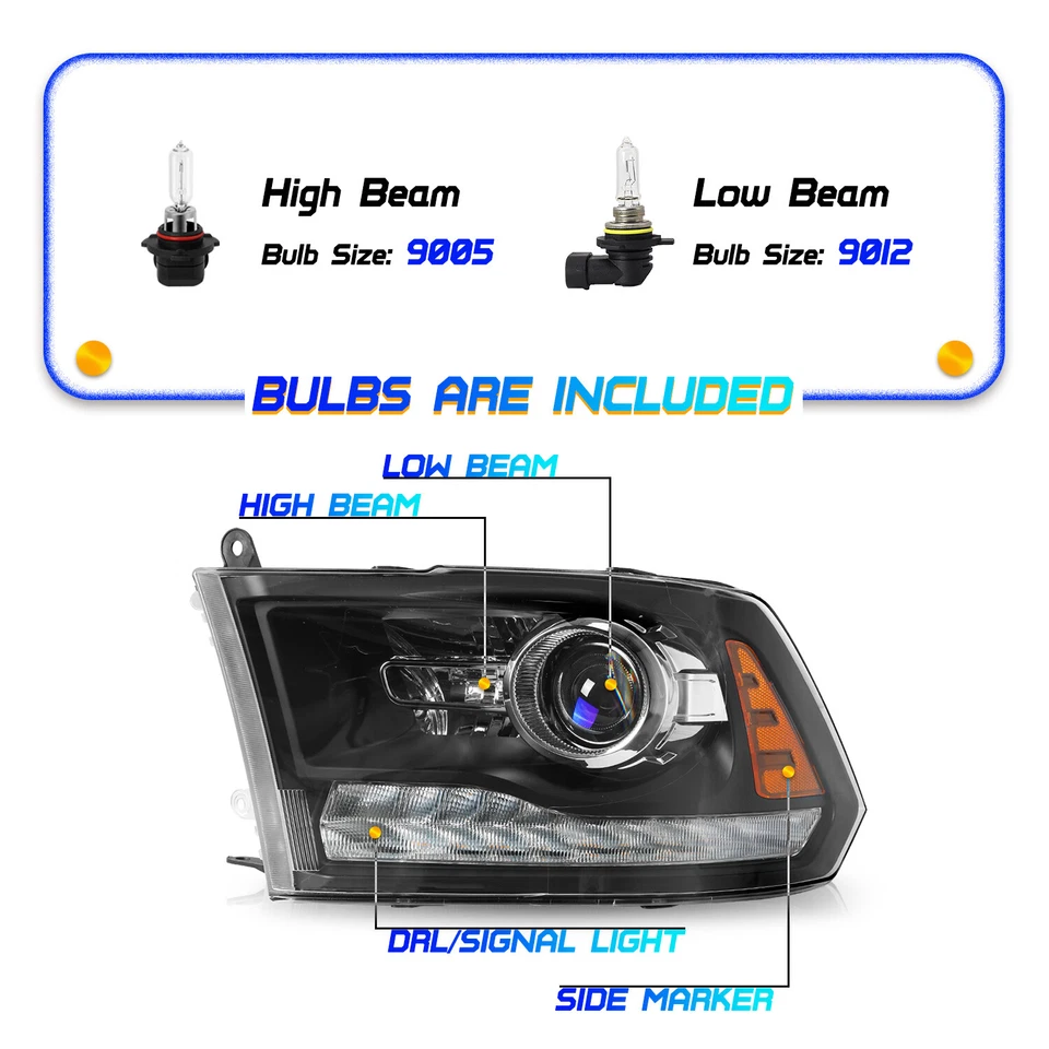 Faros proyectores estilo fábrica para Dodge Ram 1500 2500 3500 LED DRL 2013-2018 Foto 2 de 4