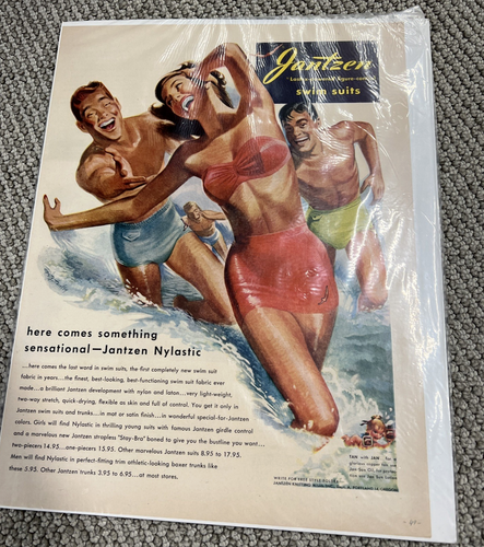 1949 JANTZEN SWIMSUIT Genuine Vintage Print Ad Mens Womens pool house decor