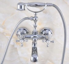 Polished Chrome Bathroom Wall Mount Clawfoot Bath Tub Faucet Handheld Shower