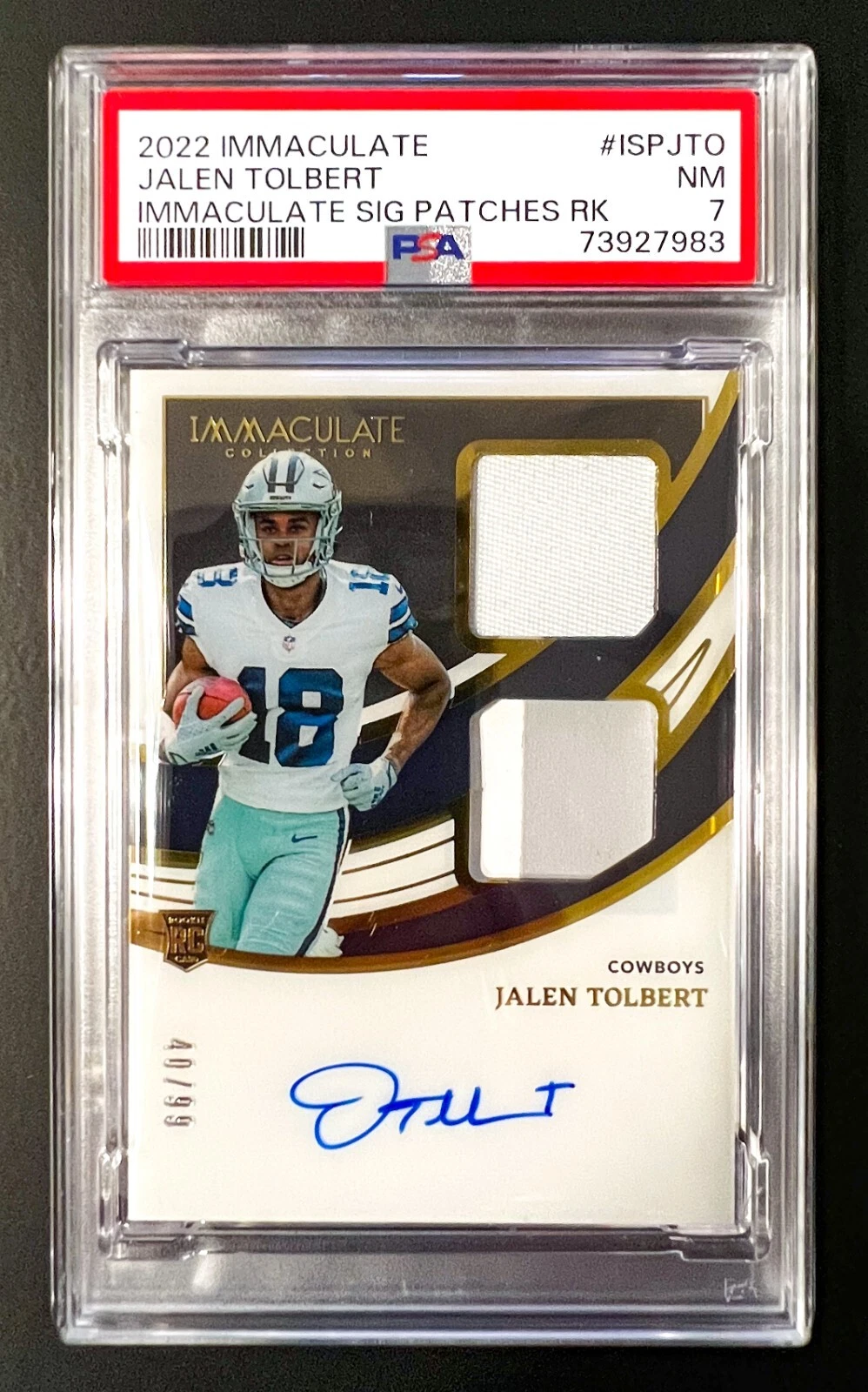 Jalen Tolbert Panini Immaculate Collection Immaculate Signature Patches Rookie #ISPJTO Base