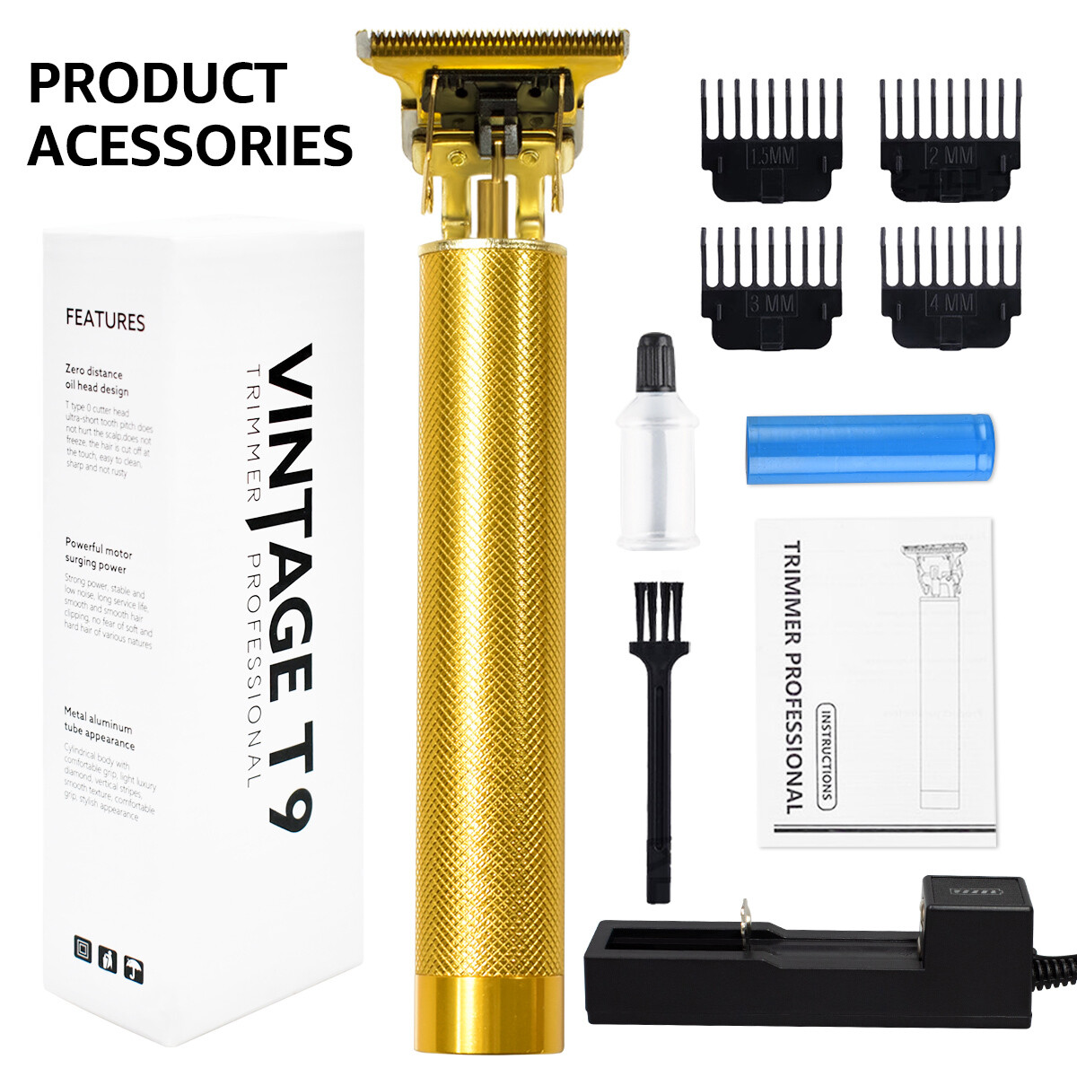 Professional Vintage T9 Electric Hair Trimmer Rechargeable Hair