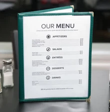 20 PACK 8 1/2" x 11" Green Vinyl 2 Page Pocket Clear Menu Cover Restaurant Two