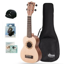 Uma 23" Carved Series Sun SC1 Spruce top wood Ukulele Beginner Bundle Pack 