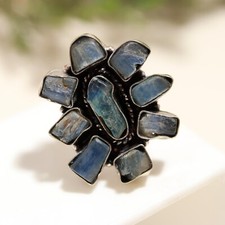 Natural Kyanite Raw Gemstone Ring 925 Sterling Silver Handcrafted Jewelry