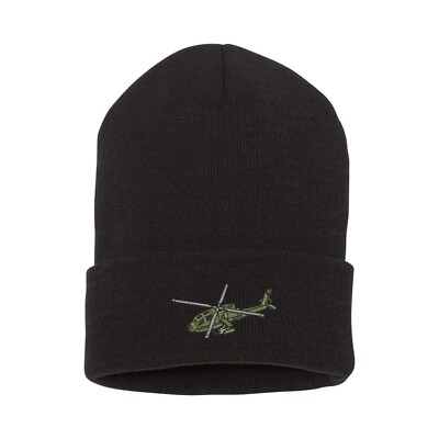 Apache helicopter embroidered black beanie hat