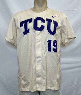 Nike TCU Digital Vapor Select Full Snap Baseball Jersey #19 Men's L Cream BQ2867