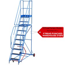 Image of 9 Tread Mobile Warehouse Stairs Punched Steps 3.25m EN131 7 BLUE Safety Ladder