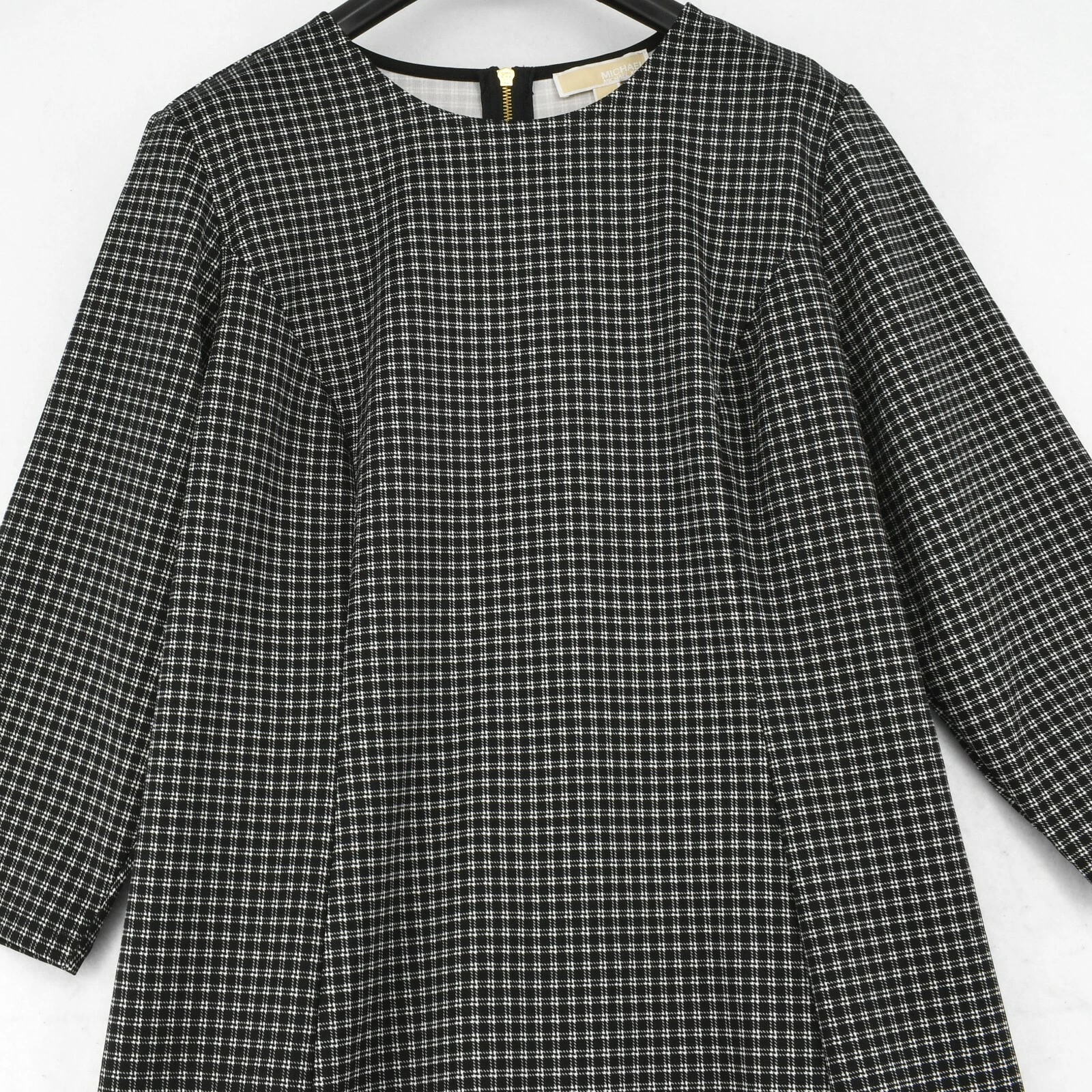 Mini abito Michael Kors donna plus nero a quadretti finta pelle manica a 3 4 shift 2X