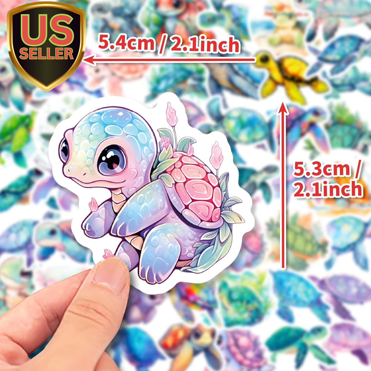 Cute Watercolor Pastel Sea Turtle Stickers, 50Pcs Small Ocean Animal Creature...