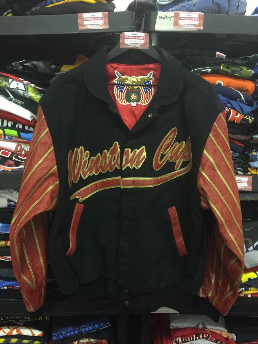 Jeff Hamilton XL Winston Cup Leather Cotton Jacket USA Made Jeff Hamilton XL Winston Cup Leather Cotton Jacket USA Made