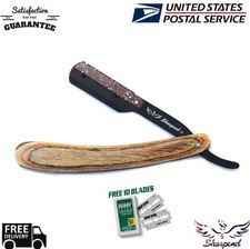 SMART WOOD RAZOR BARBER CUT THROAT STRAIGHT RAZOR 10 DERBY BLADES CASE