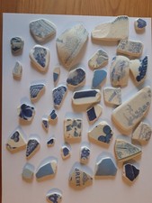 Beach Pottery Mainly Blue Ideal For Crafting Solway & Scilly Beachcombing Finds.