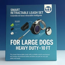 Heavy Duty LED Retractable Dog Leash 10FT + Bag Holder | For Large Dogs