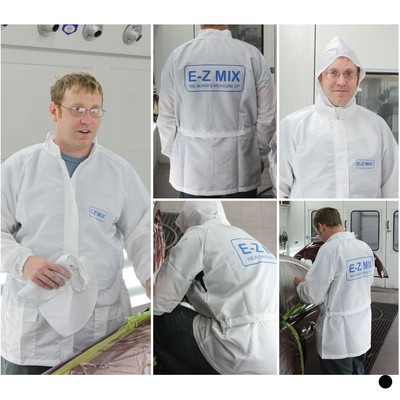 E-Z Mix 64042W White Carbon Fiber Thread Lab Coat w/ Detachable Hood (Medium)