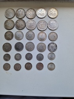 Lots de 30 pieces 2fr 1fr 5octs Semeuse Argent