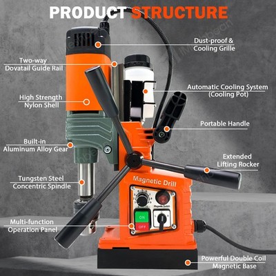 1400W Electric Magnetic Drill Press 1.6 inch Boring Diameter Core Drill Bit Set