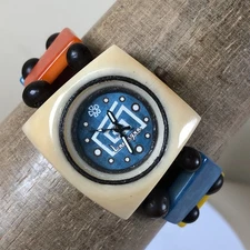 La Tagua Women Dress Rainbow Rectangular Beads Bracelet Quartz 31mm Watch 6 3/4"