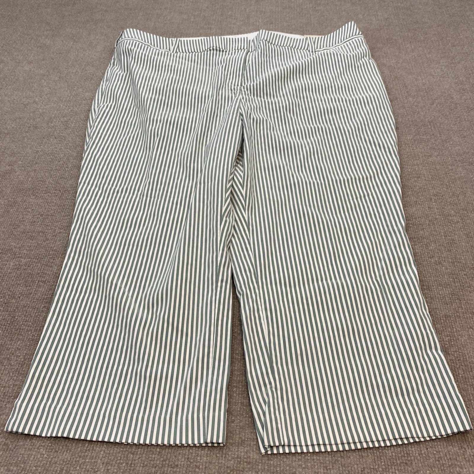 Lane Bryant Pants Womens 24 Green Striped 4-Season Slim Capri Mid Rise Dress