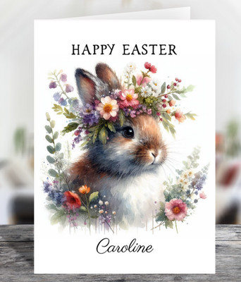 Aquarell Blumen Hase personalisiert Osterhase glänzend Grußkarte