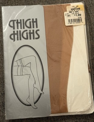 Vintage 80s Sheer Thigh High Nylons Lingerie Go Go Sissy Size 8 1/2-11 Honeycomb