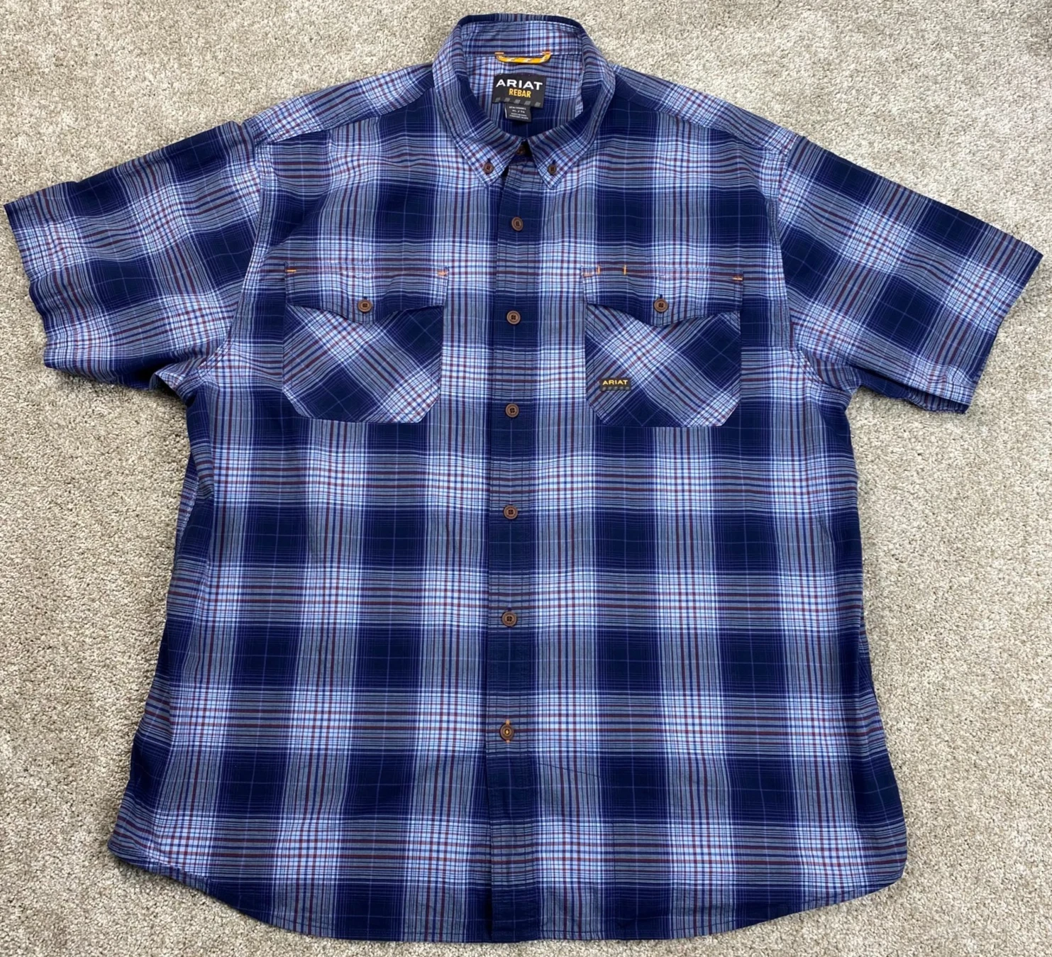 Ariat Rebar Mens Made Tough Durastretch Plaid Short Sleeve Button Up Shirt XL