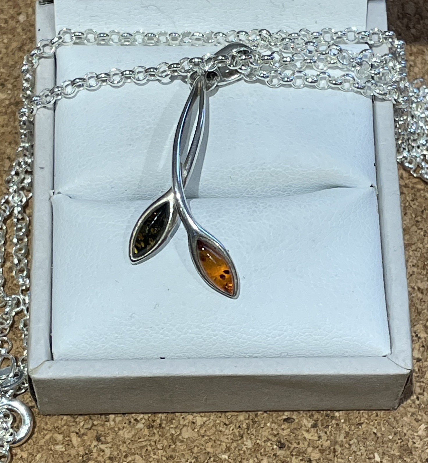 925 Solid Sterling Silver Green Orange Amber Pend… - image 5