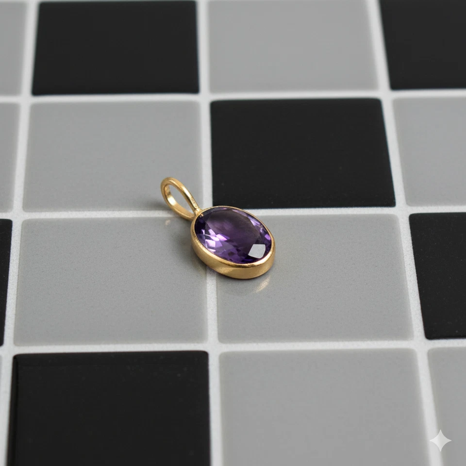 Natürlich Amethyst Gold Anhänger, 14kt Handgemacht Schmuck, Weihnachts Gift - Bild 2 von 4