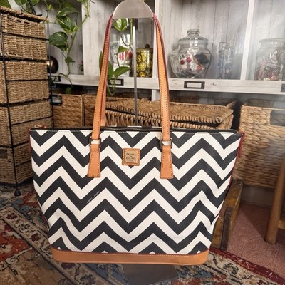 Dooney and Bourke Large Tote Handbag Double Handle Zip Chevron Pattern