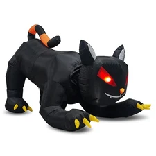 LEADZM  6.5ft Black Cat Turnable Head 3 White 2 Red LED Lights Halloween Inflata