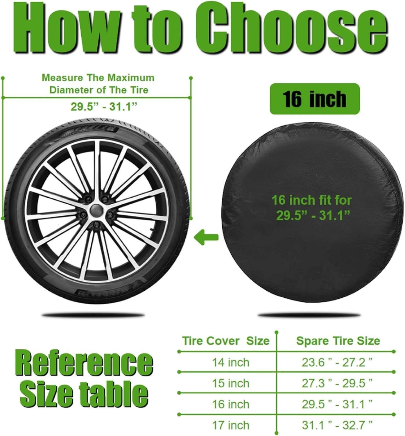 16 inch PU Leather Soft Trailer Spare Tire Cover Fit for 16 inch for 29"-31