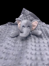 Elephant Lovey Minky Soft Velour Gray Satin Back Baby Plush Security 14"x14"