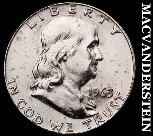 1963-D Silver Franklin Half Dollar - Splotchy  Choice Gem Brilliant Unc  #G8241