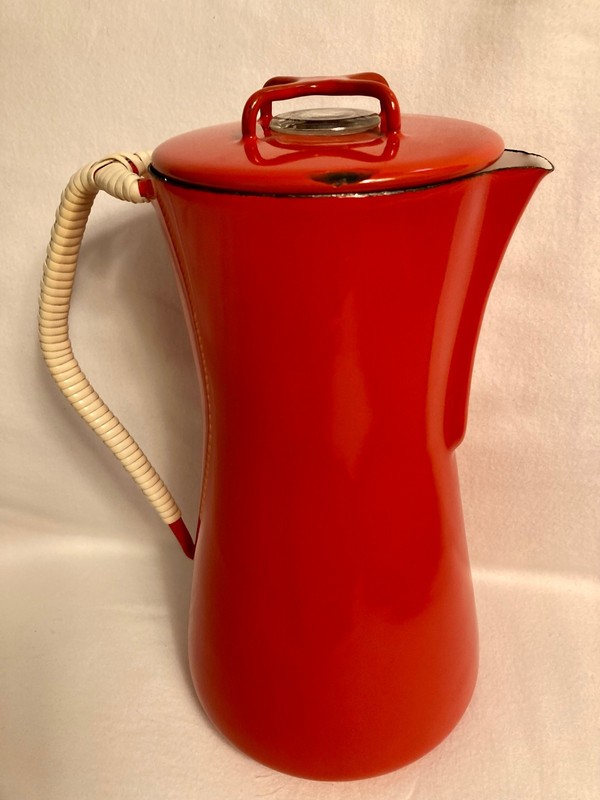 DANSK DENMARK VINTAGE KOBENSTYLE RED ENAMELWARE PERCOLATOR W/LID, NO INNER PARTS