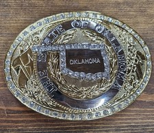 New Large Silver/Gold Tone Metal Oval Oklahoma Western Cowboy Belt Buckle; Bling